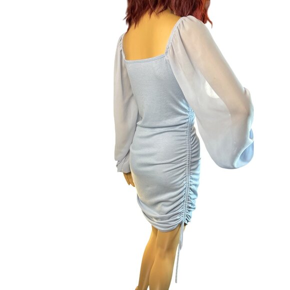 (6 for $25) Powder Blue Lantern Sleeve‎ Square-Neck Mini Dress - Picture 4 of 5